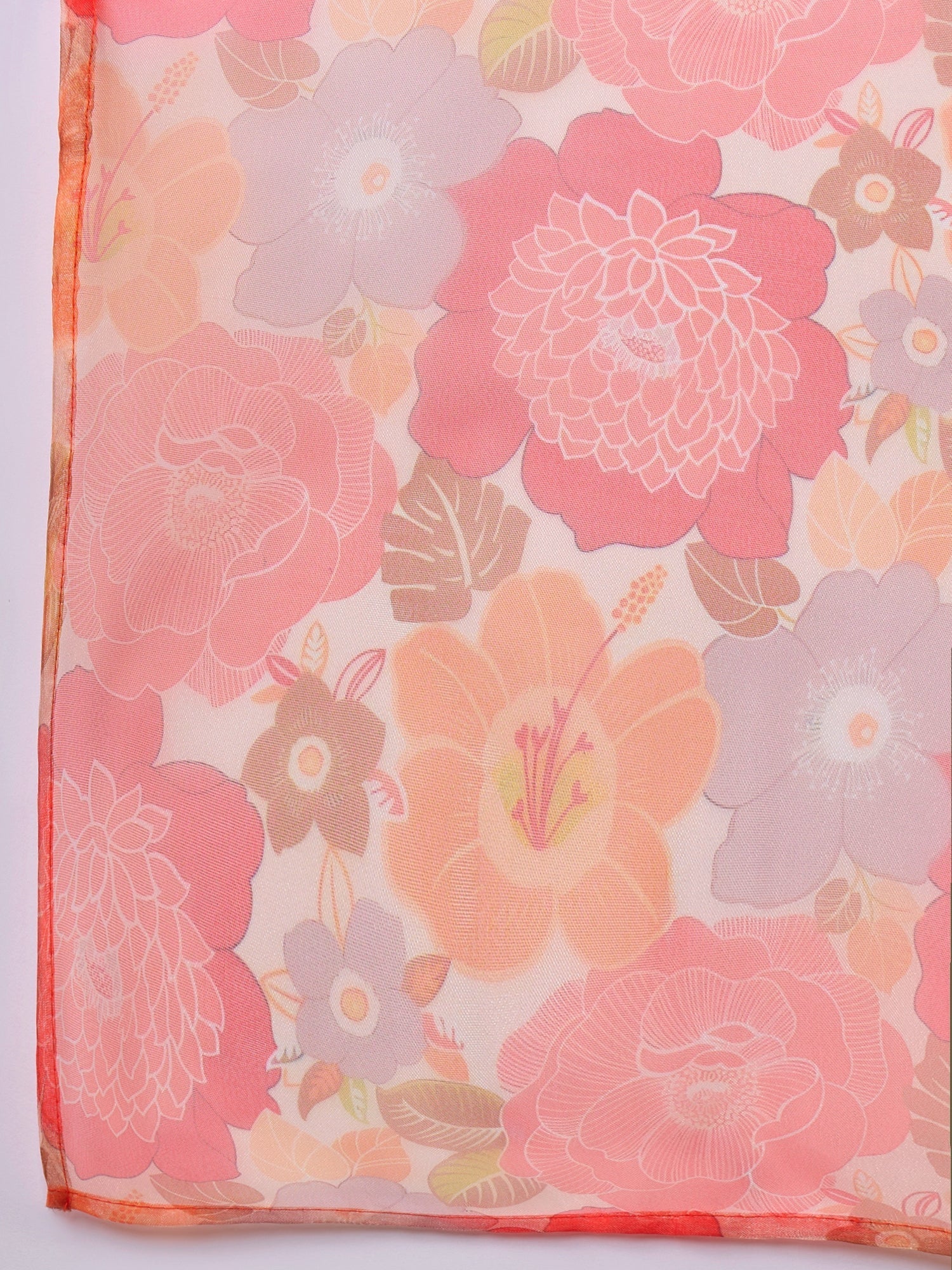 InWeave Orange Big Floral Organza Dupatta - Swadesiicart