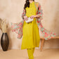 InWeave Pear Green Pink Floral Organza Dupatta - Swadesiicart