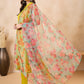 InWeave Pear Green Pink Floral Organza Dupatta - Swadesiicart