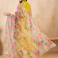 InWeave Pear Green Pink Floral Organza Dupatta - Swadesiicart