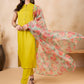 InWeave Pear Green Pink Floral Organza Dupatta - Swadesiicart