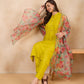 InWeave Pear Green Pink Floral Organza Dupatta - Swadesiicart
