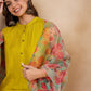 InWeave Pear Green Pink Floral Organza Dupatta - Swadesiicart