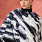 InWeave Black White Dye Rabbit Faux Fur Poncho - Swadesiicart
