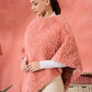 InWeave Coral Rabbit Faux Fur Poncho - Swadesiicart