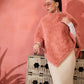 InWeave Coral Rabbit Faux Fur Poncho - Swadesiicart