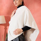 InWeave Cream Striped Rabbit Faux Fur Poncho - Swadesiicart