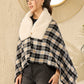InWeave Black Beige Check Cream Fur Poncho - Swadesiicart