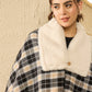 InWeave Black Beige Check Cream Fur Poncho - Swadesiicart