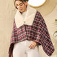 InWeave Burgundy Grey Check Cream Fur Poncho - Swadesiicart