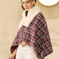 InWeave Burgundy Grey Check Cream Fur Poncho - Swadesiicart