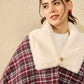 InWeave Burgundy Grey Check Cream Fur Poncho - Swadesiicart