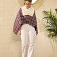 InWeave Burgundy Grey Check Cream Fur Poncho - Swadesiicart