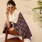 InWeave Burgundy Grey Check Cream Fur Poncho - Swadesiicart