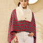 InWeave Red Green Check Cream Fur Poncho - Swadesiicart