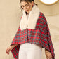 InWeave Red Green Check Cream Fur Poncho - Swadesiicart