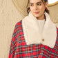 InWeave Red Green Check Cream Fur Poncho - Swadesiicart