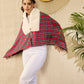 InWeave Red Green Check Cream Fur Poncho - Swadesiicart