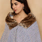 InWeave Blue White Check Acrylic Fur Poncho - Swadesiicart