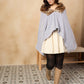 InWeave Blue White Check Acrylic Fur Poncho - Swadesiicart