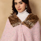 InWeave Pink White Check Acrylic Fur Poncho - Swadesiicart