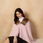 InWeave Pink White Check Acrylic Fur Poncho - Swadesiicart