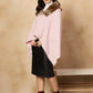 InWeave Pink White Check Acrylic Fur Poncho - Swadesiicart