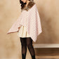 InWeave Peach White Big Check Acrylic Fur Poncho - Swadesiicart
