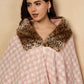 InWeave Peach White Big Check Acrylic Fur Poncho - Swadesiicart