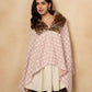 InWeave Peach White Big Check Acrylic Fur Poncho - Swadesiicart