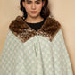 InWeave Green White Big Check Acrylic Fur Poncho - Swadesiicart