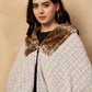InWeave Multi White Acrylic Fur Poncho - Swadesiicart