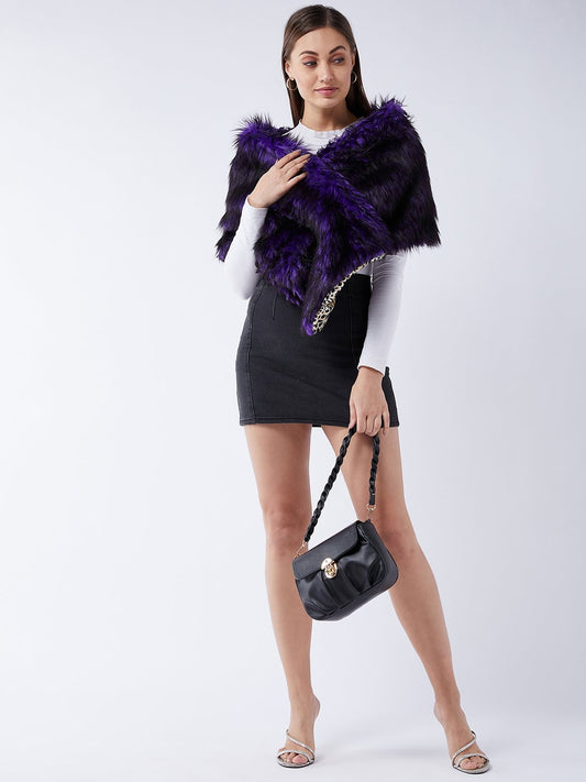 InWeave Purple Black Faux Fur Cape - Swadesiicart
