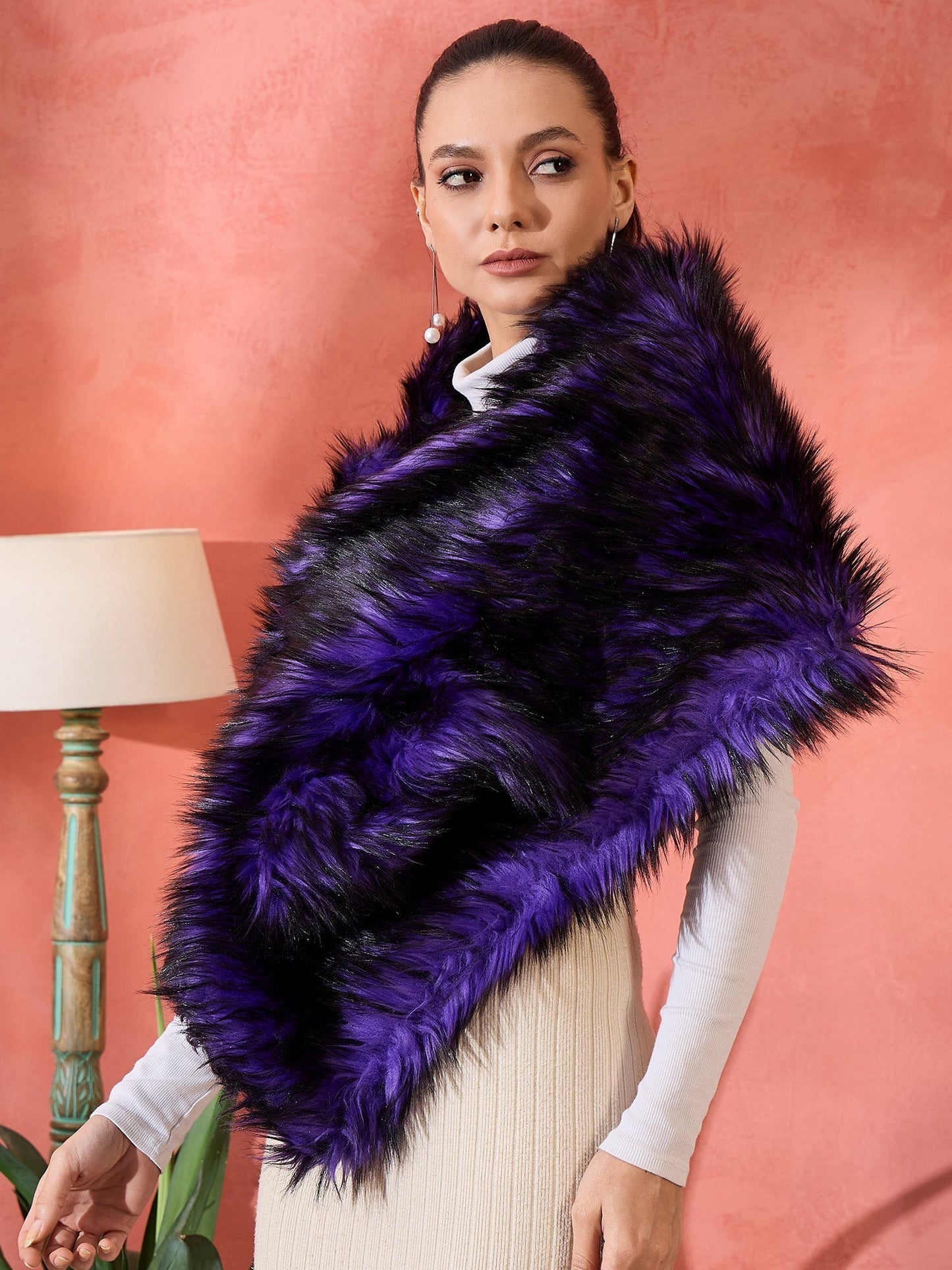InWeave Purple Black Faux Fur Cape - Swadesiicart