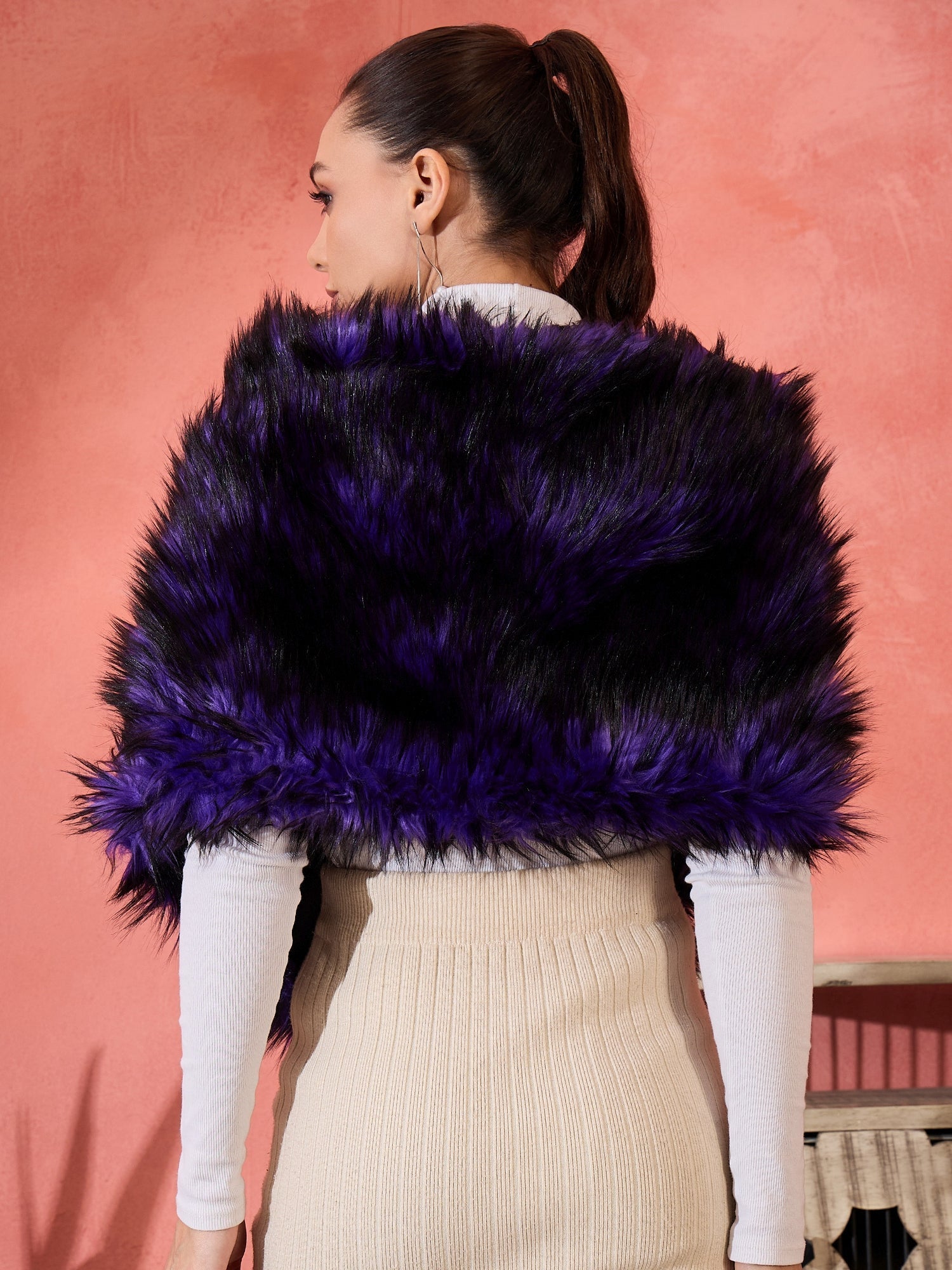 InWeave Purple Black Faux Fur Cape - Swadesiicart