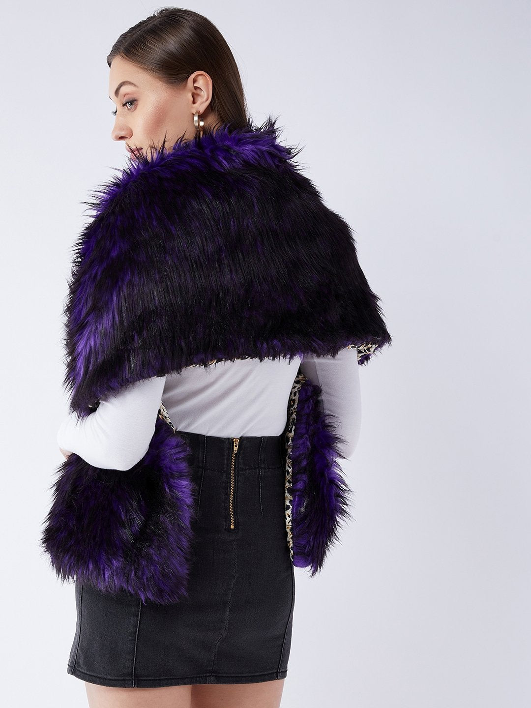 InWeave Purple Black Faux Fur Cape - Swadesiicart
