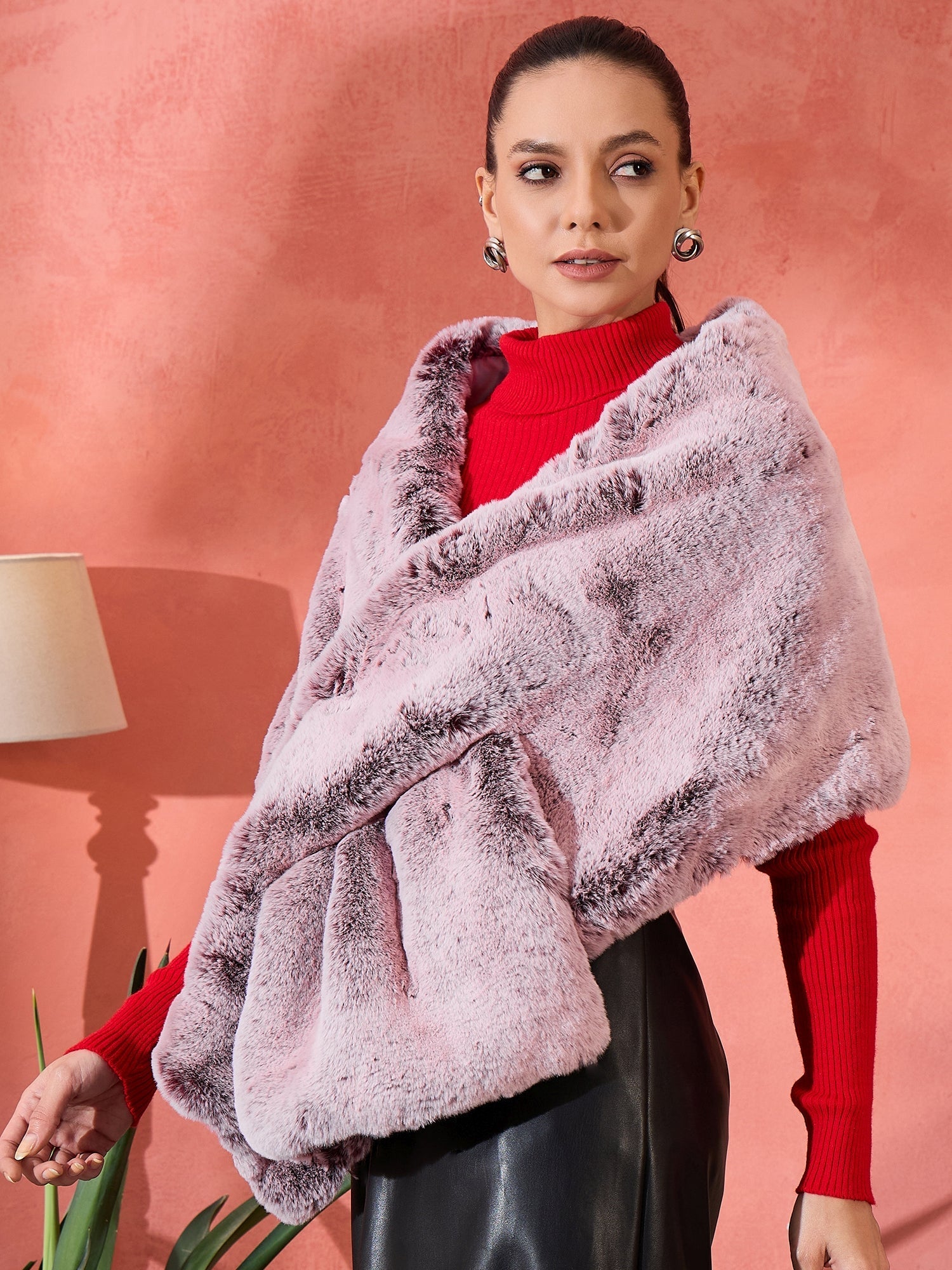 InWeave Maroon Icy Snowy Rabbit Faux Fur Cape - Swadesiicart