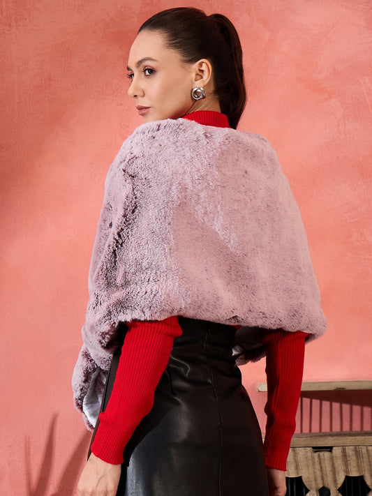 InWeave Maroon Icy Snowy Rabbit Faux Fur Cape - Swadesiicart