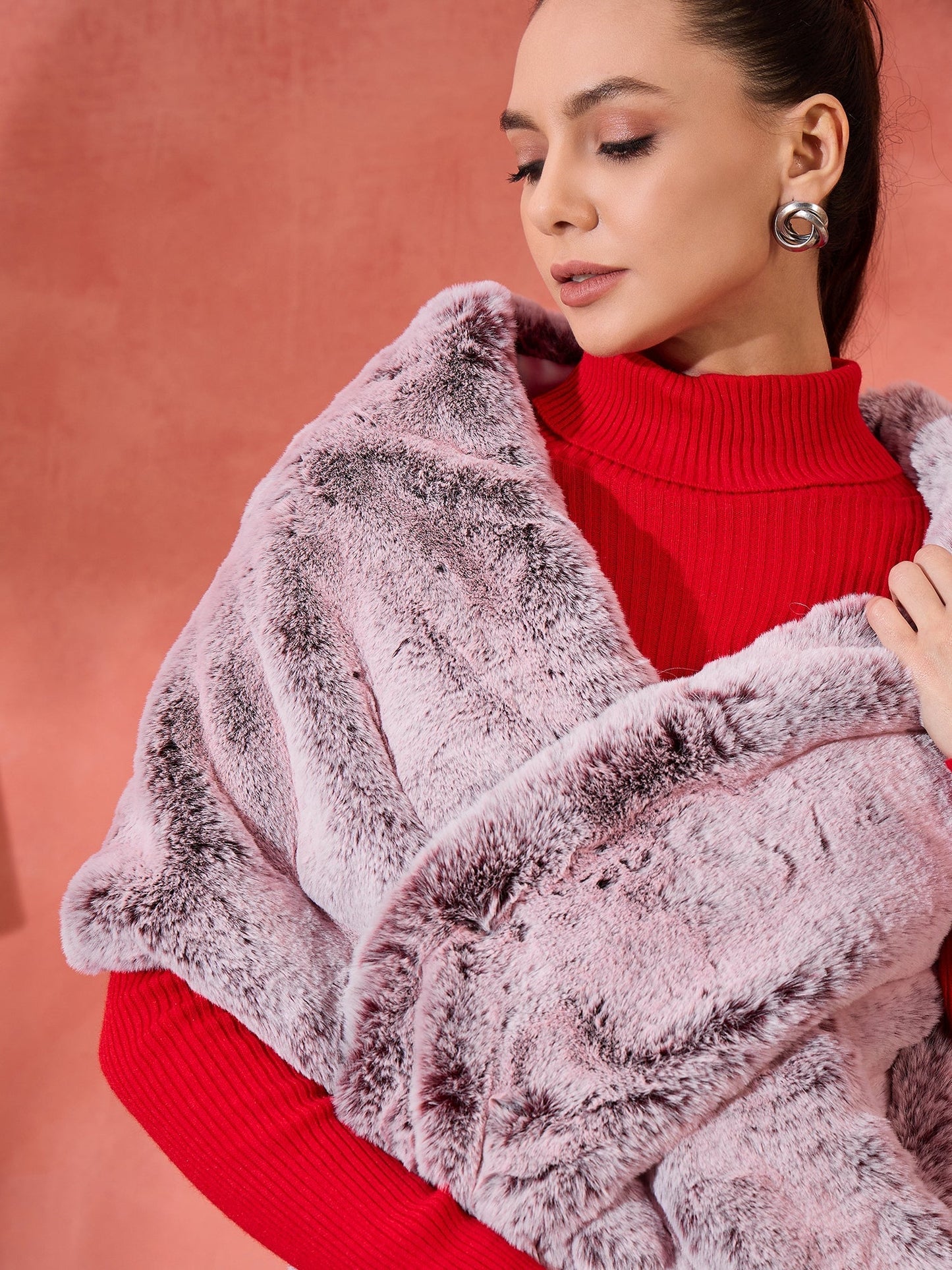 InWeave Maroon Icy Snowy Rabbit Faux Fur Cape - Swadesiicart