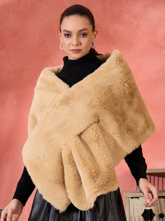 InWeave Beige Rabit Faux Fur Cape - Swadesiicart