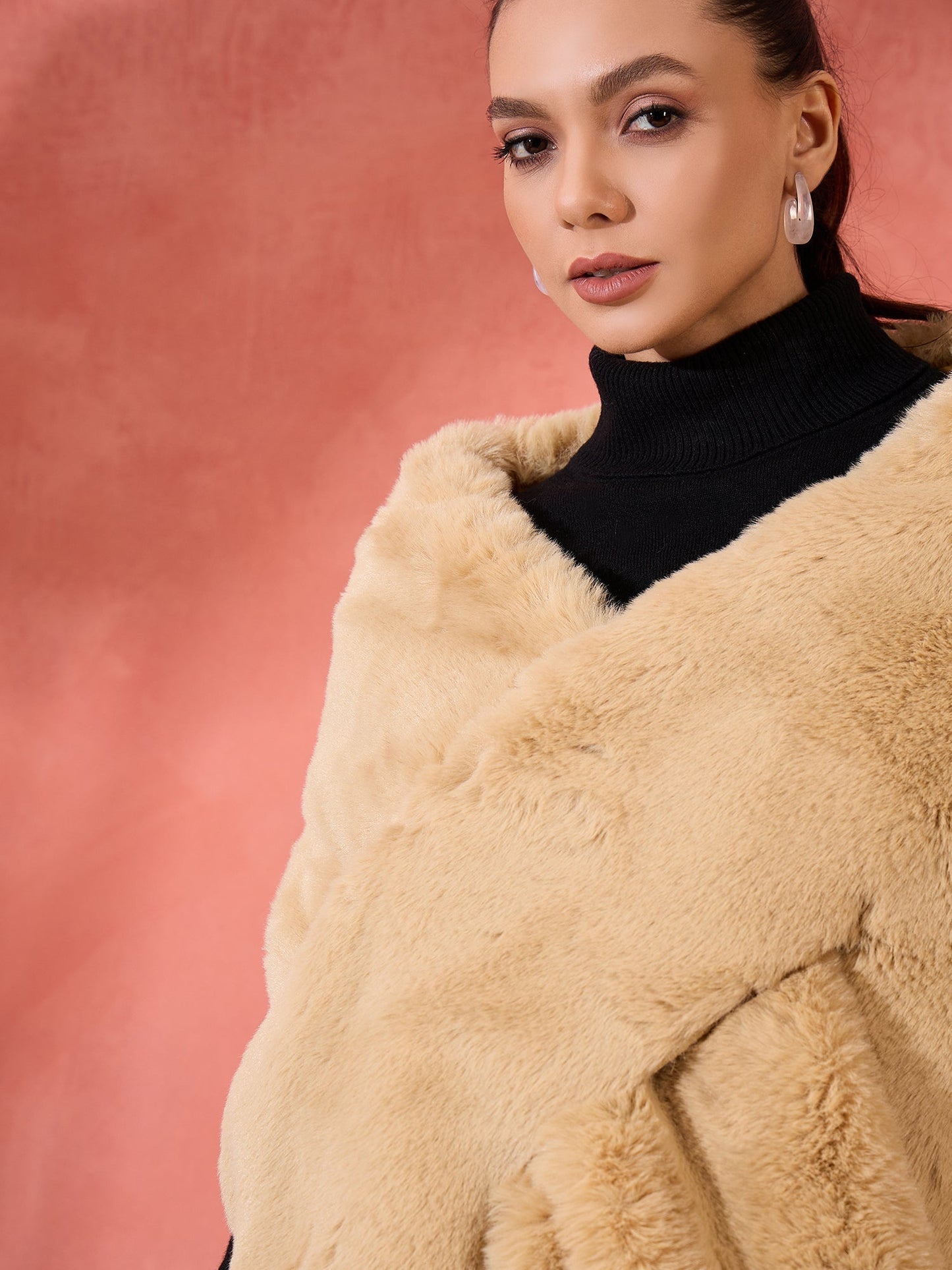 InWeave Beige Rabit Faux Fur Cape - Swadesiicart