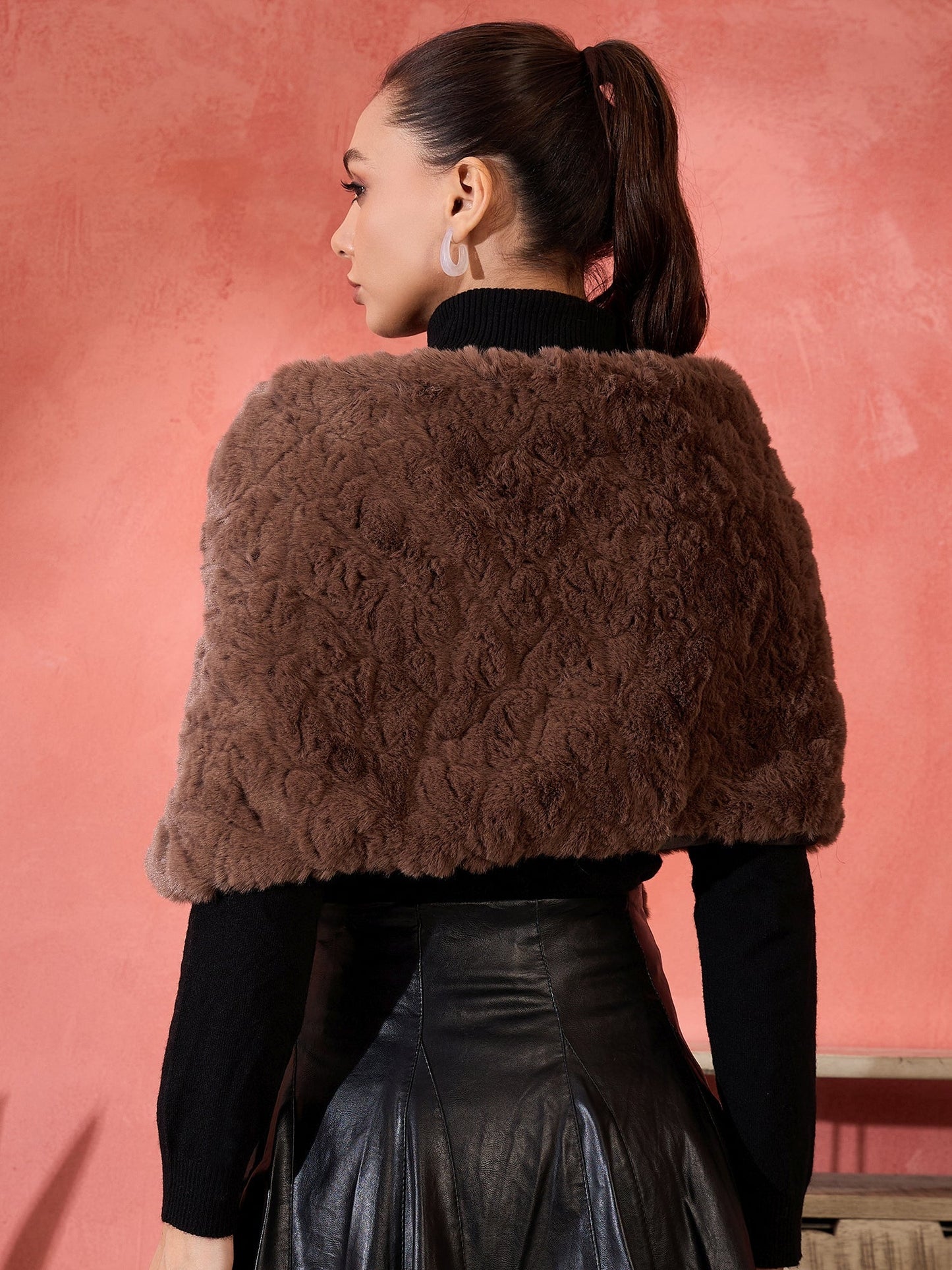 InWeave Dull Brown Rabbit Faux Fur Cape - Swadesiicart