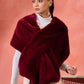 InWeave Burgundy Faux Fur Cape - Swadesiicart