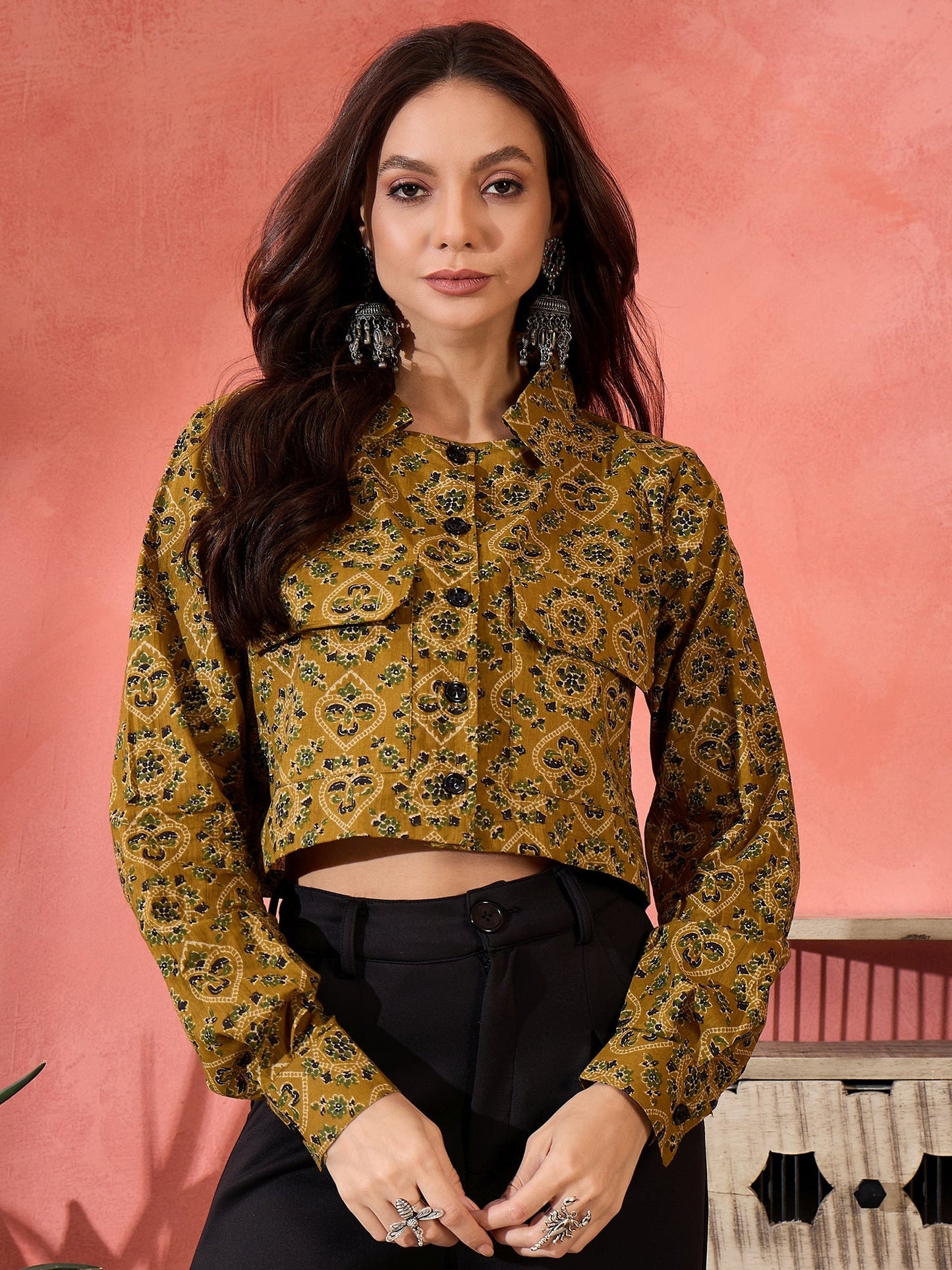 InWeave Dark Yellow Kalamkari Pocket Jacket - Swadesiicart