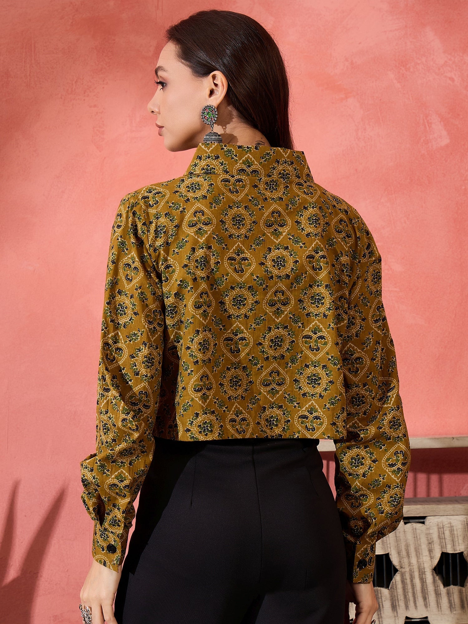 InWeave Dark Yellow Kalamkari Pocket Jacket - Swadesiicart