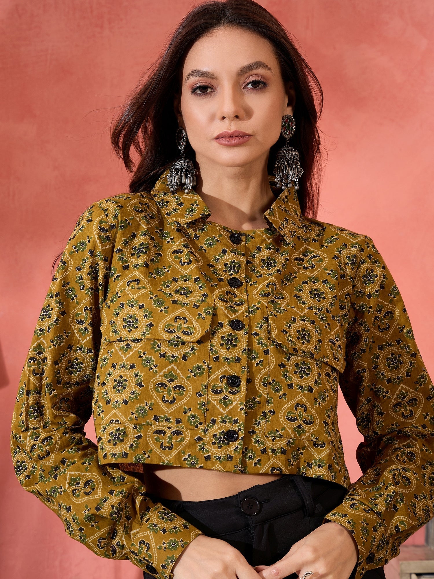 InWeave Dark Yellow Kalamkari Pocket Jacket - Swadesiicart