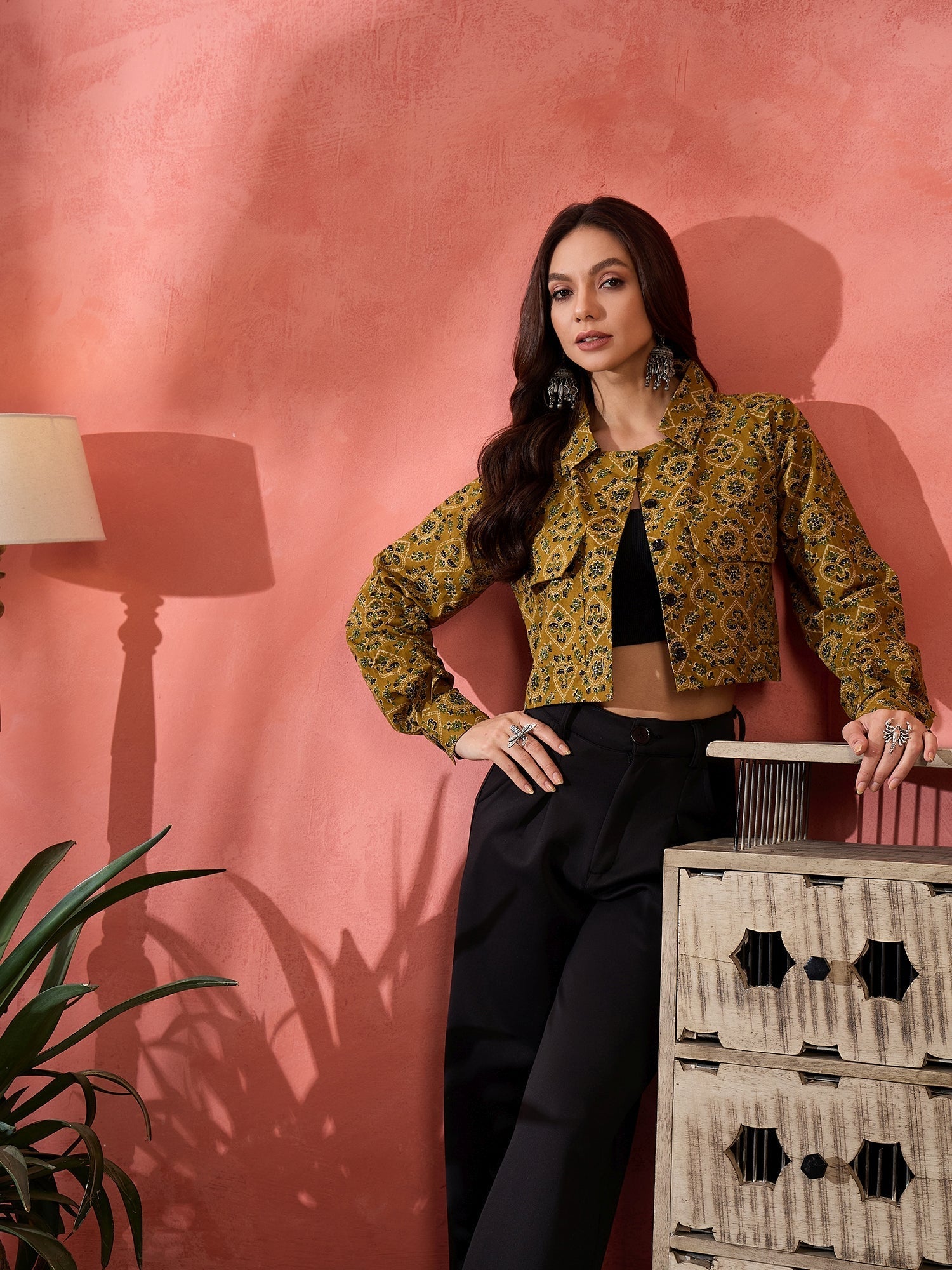 InWeave Dark Yellow Kalamkari Pocket Jacket - Swadesiicart