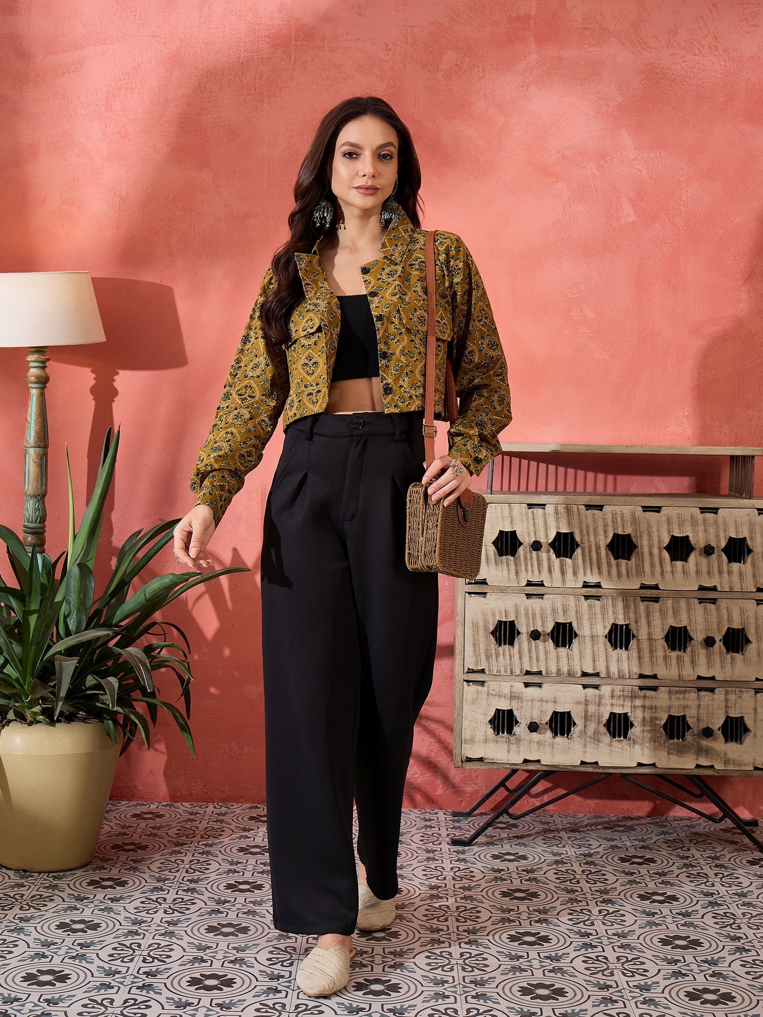 InWeave Dark Yellow Kalamkari Pocket Jacket - Swadesiicart