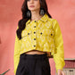 InWeave Lemon Yellow Block Print Pocket Jacket - Swadesiicart