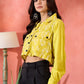 InWeave Lemon Yellow Block Print Pocket Jacket - Swadesiicart